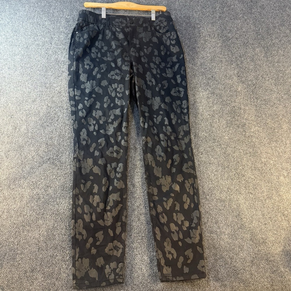 Chico's‎ 1R Black Gray Leopard Print Ankle Pants Stretch Straight Leg
